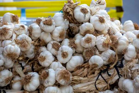 Garlic background. Selective focus Stock Photos