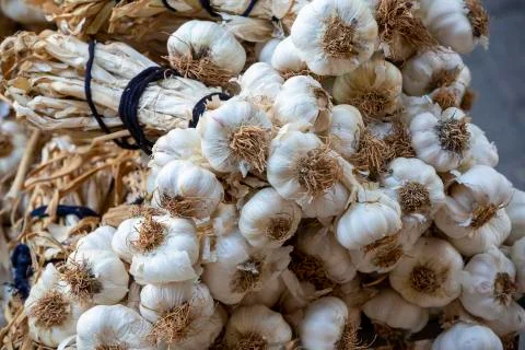 Garlic background. Selective focus Stock Photos