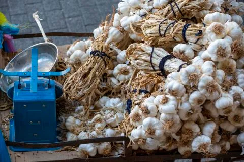Garlic background. Selective focus Stock-Fotos