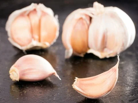 Garlic on black background 스톡 사진
