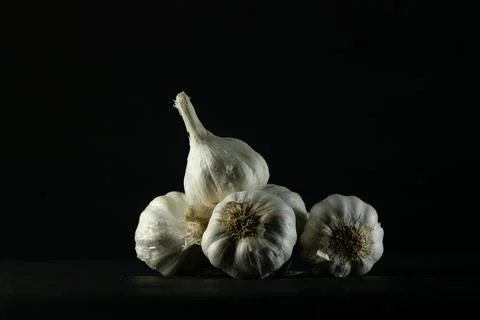 Garlic on black background Stock Photos