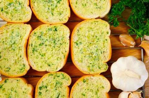 Garlic bread before baking. Stock Photos