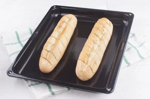 Garlic bread fresh from the oven Stock Photos