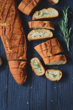 Garlic bread with rosemary Stock Photos