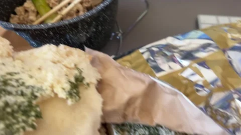 Garlic Bread with Stir Fried Minced Chicken Soft Tofu Stock Footage 326704295