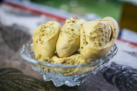 Garlic bread stuffed with cheese 스톡 사진