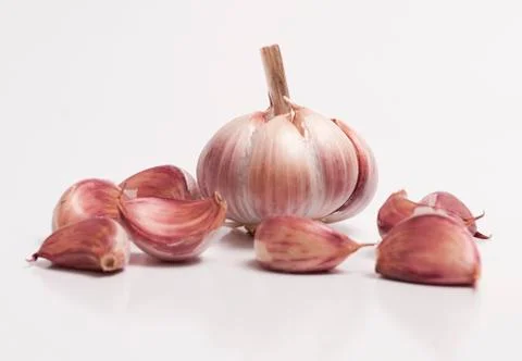 Garlic bulb and a individual cloves Stock Photos