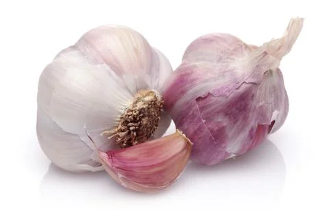Garlic bulb with garlic clove isolated on white Stock Photos
