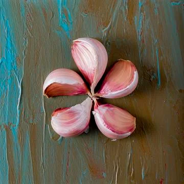 Garlic cloves on the surface blue. Stock Photos