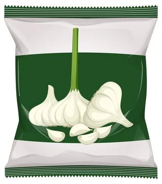Garlic Flavored Snack Chips Packaging Vector Illustration Stock Illustration