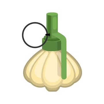 Garlic grenade. Vegetable explosion. Garlic juice explosive. Stock Illustration