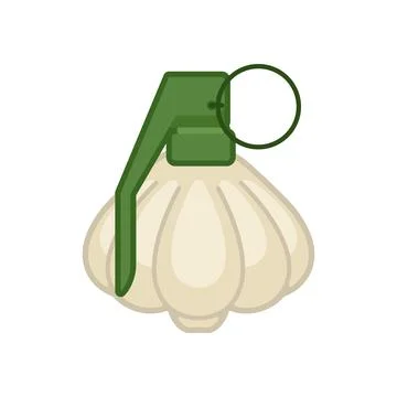 Garlic grenade. Vegetable explosion. Garlic juice explosive. Stock Illustration