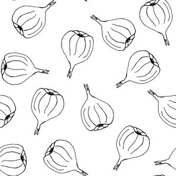 Garlic heads contour seamless pattern. Close up Stock Illustration