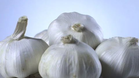 Garlic isolated rotating on white/blue background Stock Footage 62334050