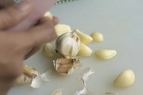 Garlic isolated on white background. Close up garlic. Photos