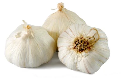 Garlic isolated on white background with path. Stock Photos