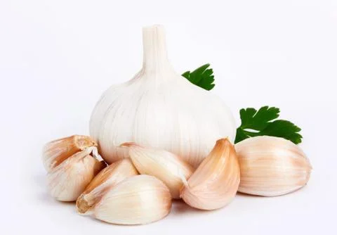 Garlic with leaves Foto stock
