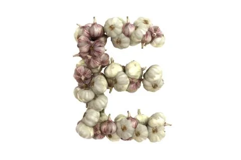 Garlic letter E on white background Stock Illustration