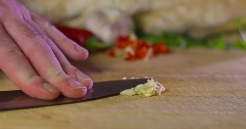 Garlic minced fine paste by home cook kitchen recipe Stock Footage 77531356