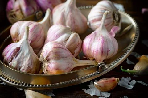 Garlic on old background Stock Photos
