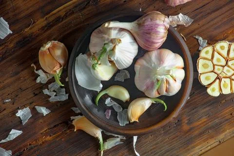 Garlic on old background Stock Photos