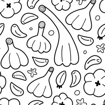 Garlic pattern, seamless vector texture, garlic bubls and gloves, outline doodle Stock Illustration