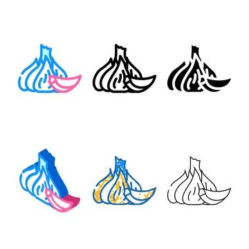Garlic range whole slice cut color icon vector Stock Illustration