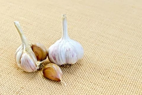 Garlic on a sacking Stock Photos
