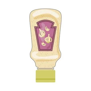 Garlic sauce in bottle in flat design. Hot condiment, cooking relish produc.. Stock Illustration