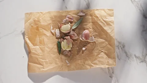 Garlic Shadow Top Shot Tabletop Stock Footage 274567124