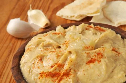 Garlic spice hummus Stock Photos