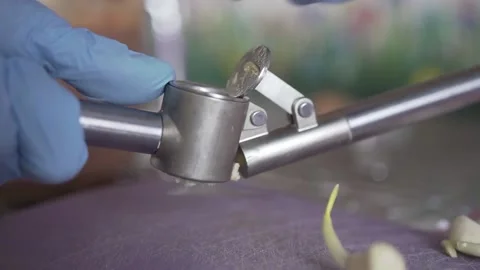 Garlic squeezed through the press Stock Footage 131958924