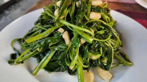 Garlic Stir Fried Water Spinach Delight Stock Footage 290080877