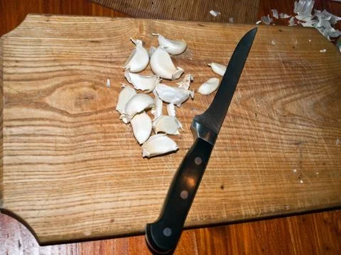 Garlic on table Stock Photos