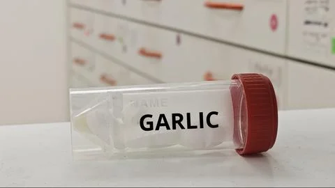 GARLIC tablets used to support heart health and reduce cholesterol levels Stock Photos