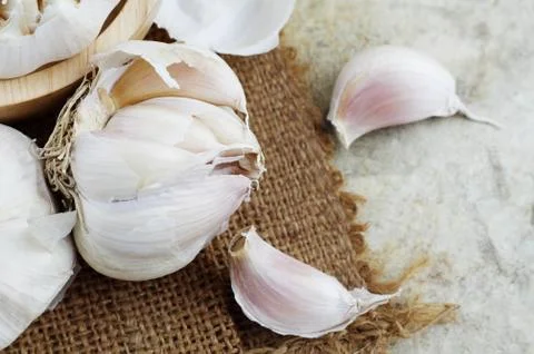Garlic with top view. Stock Photos