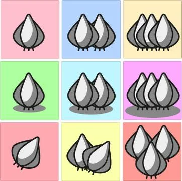 Garlic vegetable image one two three set with shadows and different pos Stock Illustration