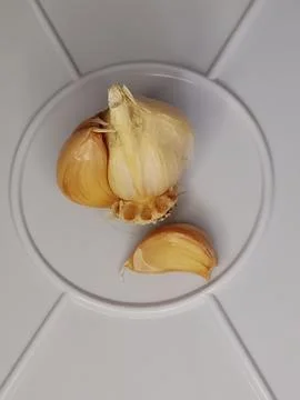 Garlic in a White Container 스톡 사진