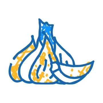 Garlic whole slice cut icon doodle illustration Stock Illustration