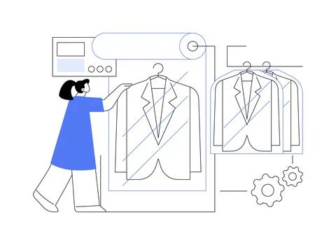 Garment bagging machine abstract concept vector illustration. Stock Illustration