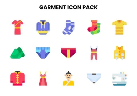 Garment Flat Design Icons Pack Stock Illustration