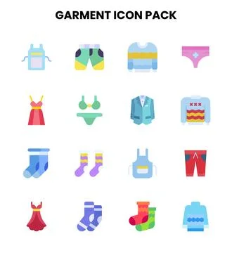 Garment Flat Graphics Icons Pack Stock Illustration