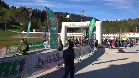 Garmisch-Partenkirchen, Germany. Start line of the GaPa Trail running event at Stock Footage 338036648