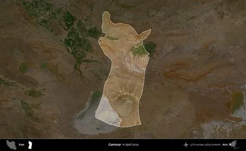 Garmsar highlighted, Iran. Satellite image. April 2020 Stock Illustration