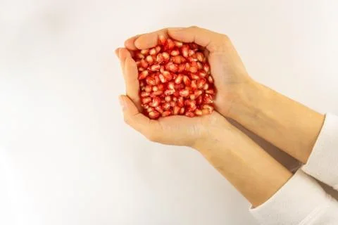 Garnet cleaned in the palms on a white background Stock Photos
