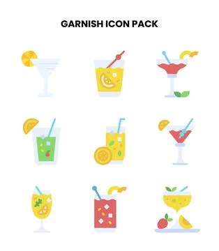 Garnish Flat Collection Icons Pack Stock Illustration