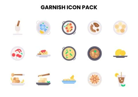 Garnish Flat Vector Icons Pack Stock Illustration