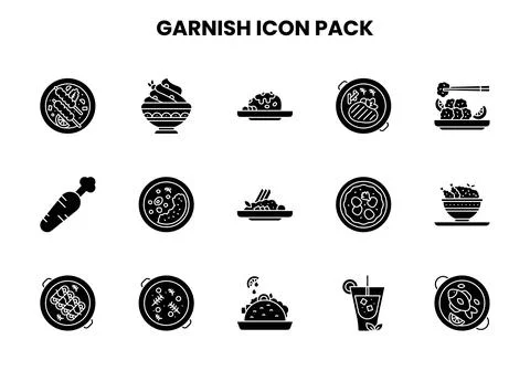 Garnish Glyph Vector Icons Pack Stock Illustration