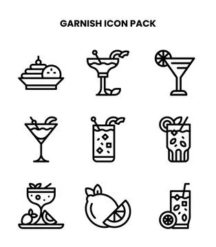Garnish Line Set Icons Pack Stock Illustration