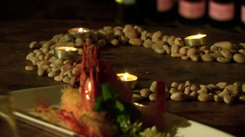 Garnish lobster kept on decorated table Stock Footage 54591480